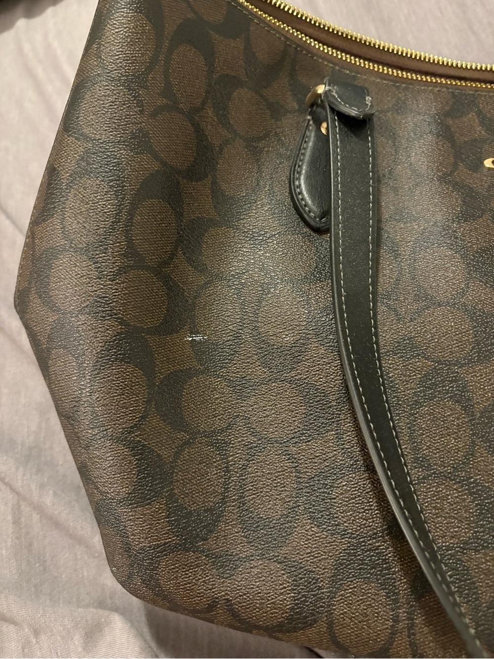 Used- Good Condition - Coach Brown Signature Tote with Black Straps - Picture 2 of 6